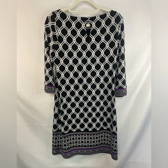 White House Black Market jersey dress in black, white, and purple this is lined - Picture 2 of 4